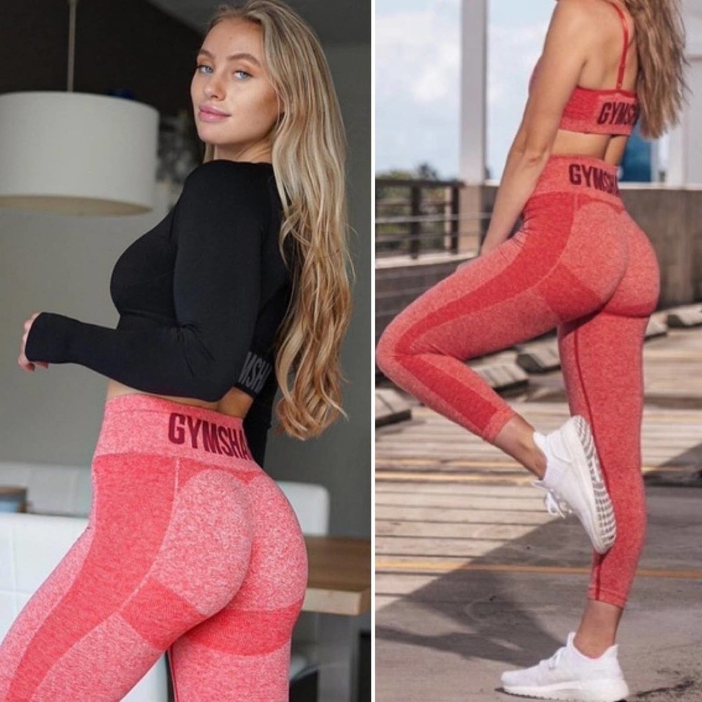 Gymshark Flex High Waisted Seamless Leggings in Red Marl Sz Small EUC